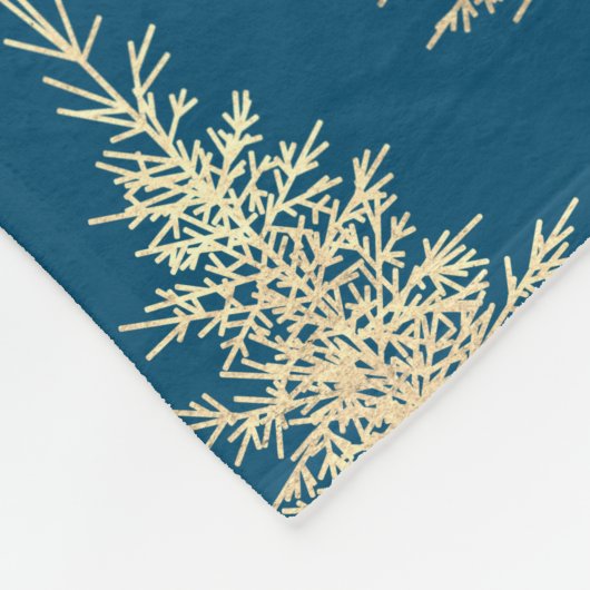 Goud en blauwe evergroene boomgaard fleece deken (Hoek)