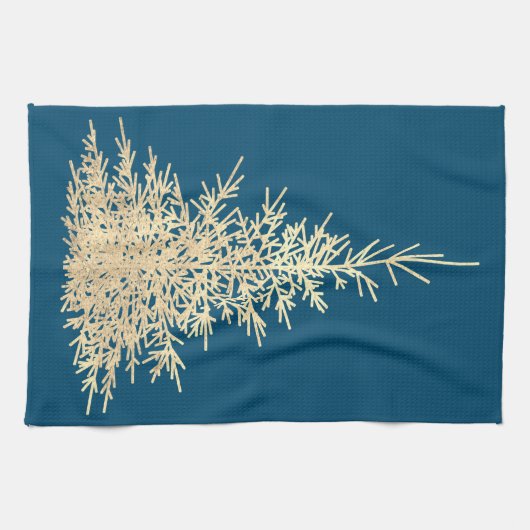 Goud en blauwe evergroene boomgaard theedoek (Horizontaal)