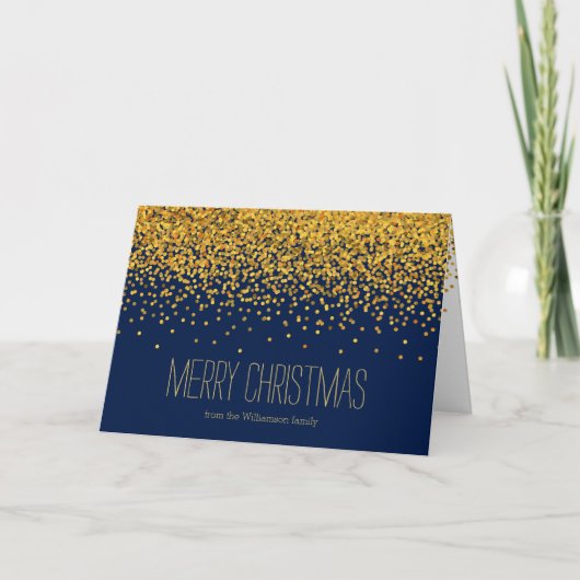 Goud en Blauwe Glam Confetti Stippen Kerst Feestdagen Kaart (Voorkant)