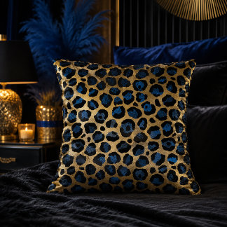 Goud en Blauwe Luipaardprint Dierpatroon Kussen
