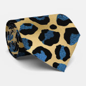 Goud en Blauwe Luipaardprint Stropdas (Opgerold)