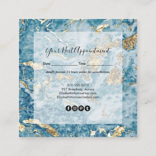 Goud en blauwe marmer Salon Afsprakenkaartje (Achterkant)