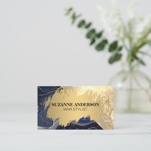 Goud en blauwe marmer visitekaartje (Staand voorkant)