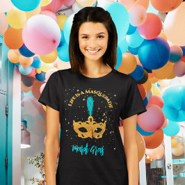 Goud en Blauwe Masker Mardi Gras Feest T-shirt