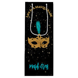 Goud en Blauwe Masker Mardi Gras Feest Wijn Cadeautas