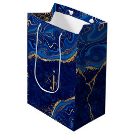 Goud en Blauwe Moderne Elegante Agate Glitter Aang Medium Cadeauzakje