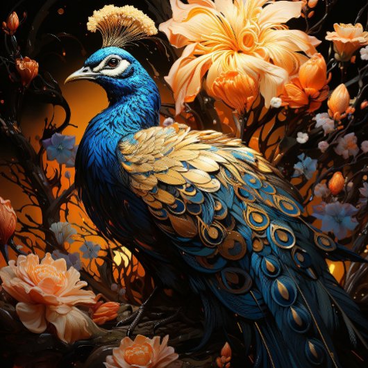 Goud en Blauwe Pauw Stropdas