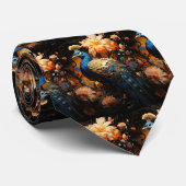 Goud en Blauwe Pauw Stropdas (Opgerold)