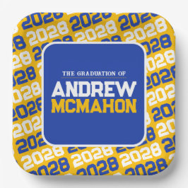 Goud en Blauwe Persoonlijke Afstudeer Vierkante Papieren Bordje