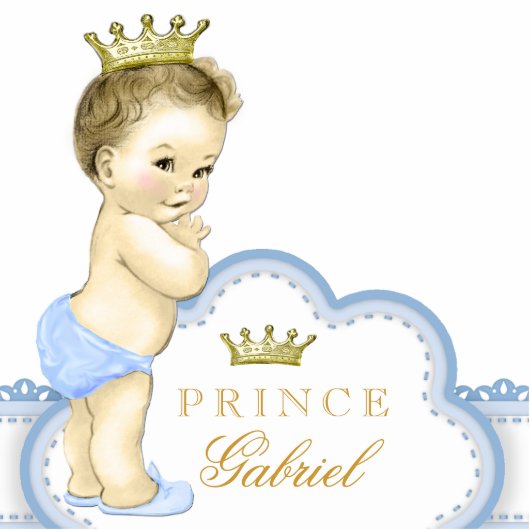 Goud en Blauwe Prins Baby shower Staand Fotobeeldje (Voorkant)
