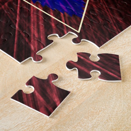 Goud en Blauwe Roos Bloem Driehoek Vorm Bloem Legpuzzel (Zijkant)