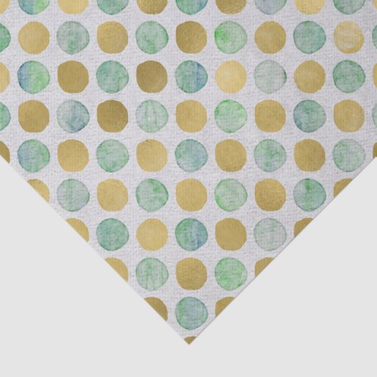 Goud en blauwe Waterverf poka Dots Tissuepapier (Detail)