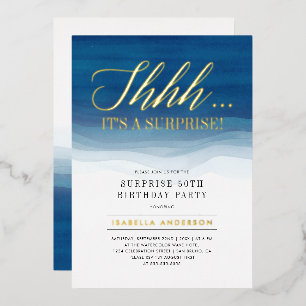 Goud en blauwe Waterverf Vertrouwelijke dag Folie Uitnodiging