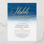 Goud en blauwe Waterverf Vertrouwelijke dag Folie Uitnodiging Briefkaart (Voorkant)