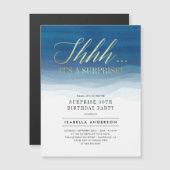 Goud en blauwe Waterverf Vertrouwelijke dag Magnetische Uitnodiging (Voorkant / Achterkant)