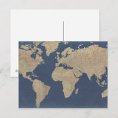 Goud en blauwe Wereldkaart Briefkaart (Voorkant / Achterkant)
