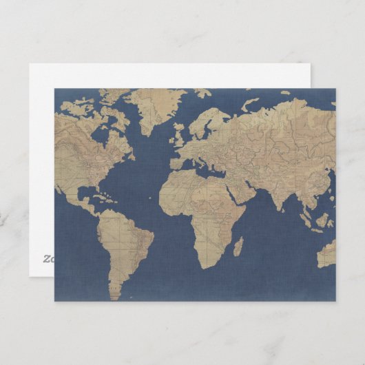 Goud en blauwe Wereldkaart Briefkaart (Voorkant / Achterkant)
