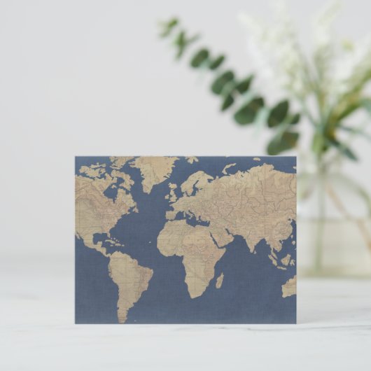 Goud en blauwe Wereldkaart Briefkaart (Staand voorkant)