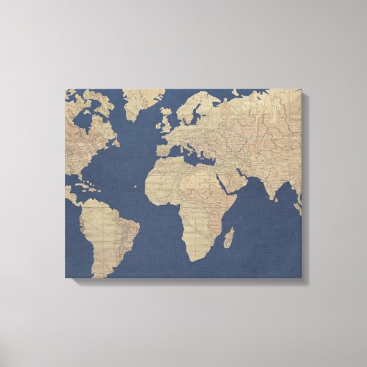 Goud en blauwe Wereldkaart Canvas Afdruk (Voorkant)