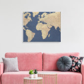 Goud en blauwe Wereldkaart Canvas Afdruk (Insitu (Woonkamer))