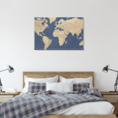 Goud en blauwe Wereldkaart Canvas Afdruk (Insitu (Slaapkamer))