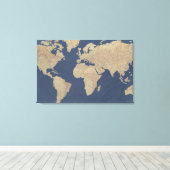 Goud en blauwe Wereldkaart Canvas Afdruk (Insitu (Houten vloer))