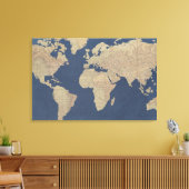 Goud en blauwe Wereldkaart Canvas Afdruk (Insitu (Woonkamer))