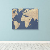Goud en blauwe Wereldkaart Canvas Afdruk (Insitu (Houten vloer))