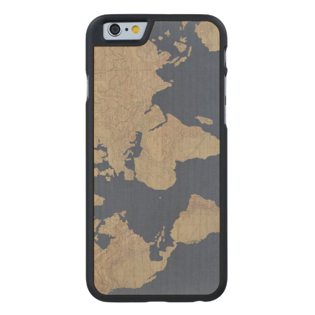 Goud en blauwe Wereldkaart Carved Wood iPhone Hoesje (Achterkant)