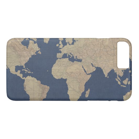 Goud en blauwe Wereldkaart Case-Mate iPhone Case (Achterkant (Horizontaal))
