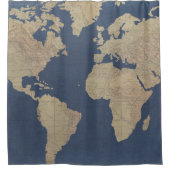 Goud en blauwe Wereldkaart Douchegordijn (Voorkant)