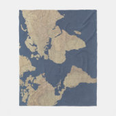 Goud en blauwe Wereldkaart Fleece Deken (Voorkant)