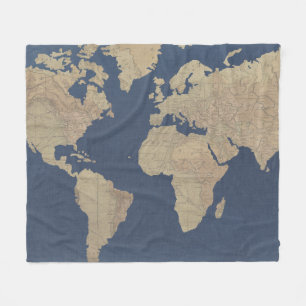 Goud en blauwe Wereldkaart Fleece Deken