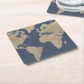 Goud en blauwe Wereldkaart Kartonnen Onderzetters (Schuin)