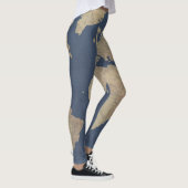 Goud en blauwe Wereldkaart Leggings (Rechts)
