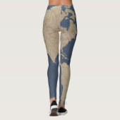 Goud en blauwe Wereldkaart Leggings (Achterkant)