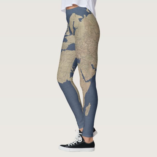 Goud en blauwe Wereldkaart Leggings (Links)
