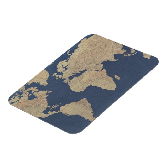 Goud en blauwe Wereldkaart Magneet (Linkerzijde)