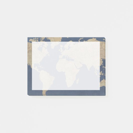 Goud en blauwe Wereldkaart Post-it® Notes (Voorkant)