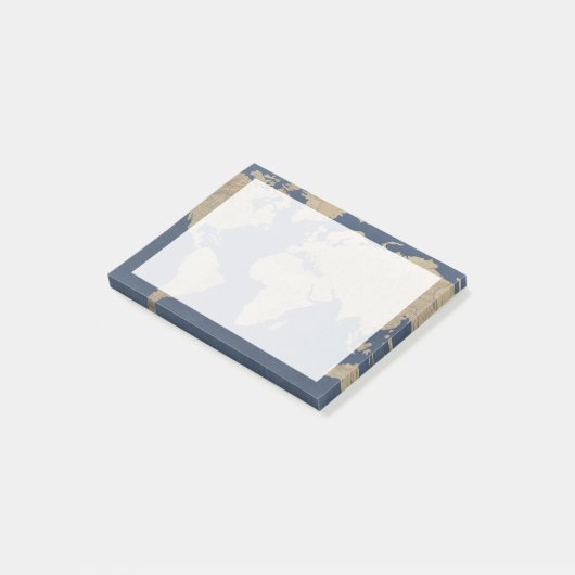 Goud en blauwe Wereldkaart Post-it® Notes (Schuin)