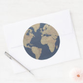Goud en blauwe Wereldkaart Ronde Sticker (Envelop)