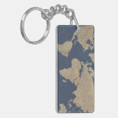 Goud en blauwe Wereldkaart Sleutelhanger (Voorkant Links)