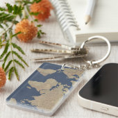 Goud en blauwe Wereldkaart Sleutelhanger (Voorkant Rechts)