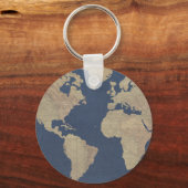 Goud en blauwe Wereldkaart Sleutelhanger (Voorkant)