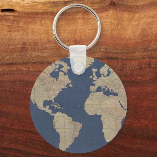 Goud en blauwe Wereldkaart Sleutelhanger (Voorkant)