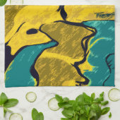 Goud en Blauwgroen Abstract Theedoek (Gevouwen)