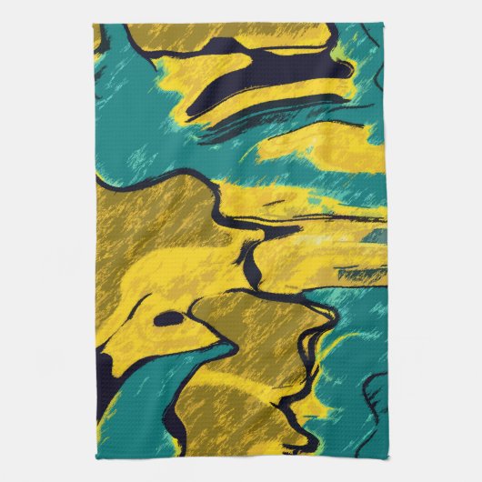 Goud en Blauwgroen Abstract Theedoek (Verticaal)