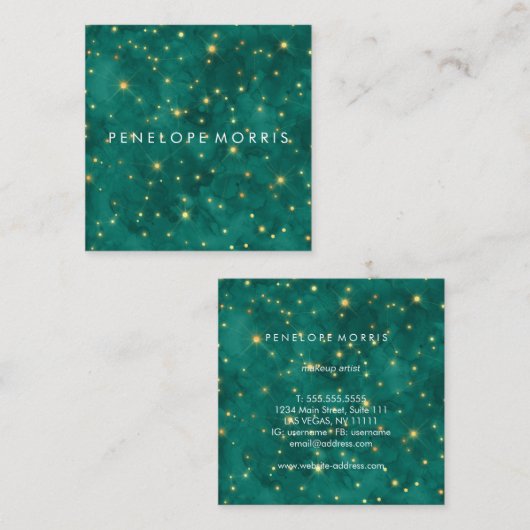 Goud en Blauwgroen Constellations Stylist Vierkante Visitekaartje (Voorkant / Achterkant)