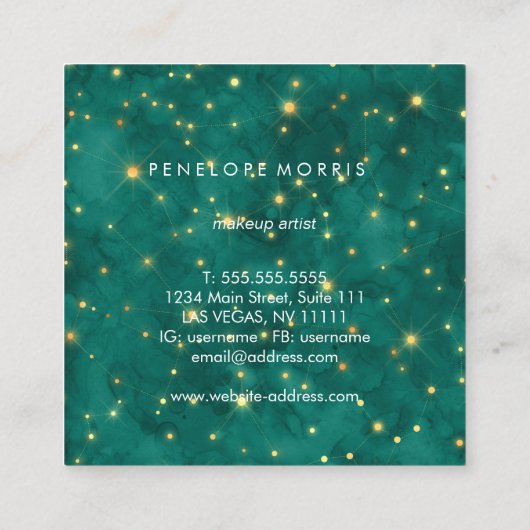 Goud en Blauwgroen Constellations Stylist Vierkante Visitekaartje (Achterkant)