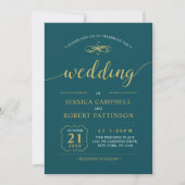 Goud en Blauwgroen | Elegant Classic Wedding Cerem Kaart (Voorkant)